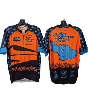 Voler Blue Orange Aloha Coffee & Banana Bread Vintage Full Zip Cycling Jersey XL
